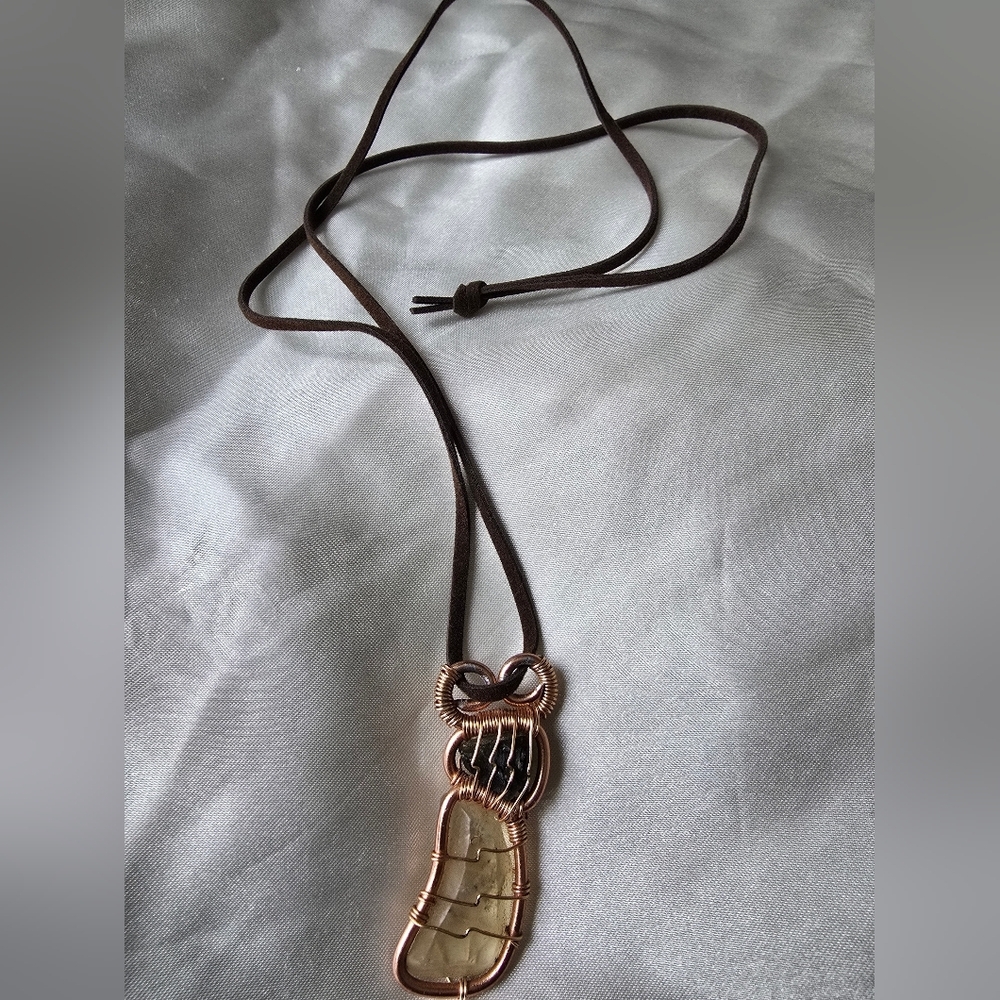 Moldavite Libyan Desert Glass Copper Wrapped Tektite Necklace